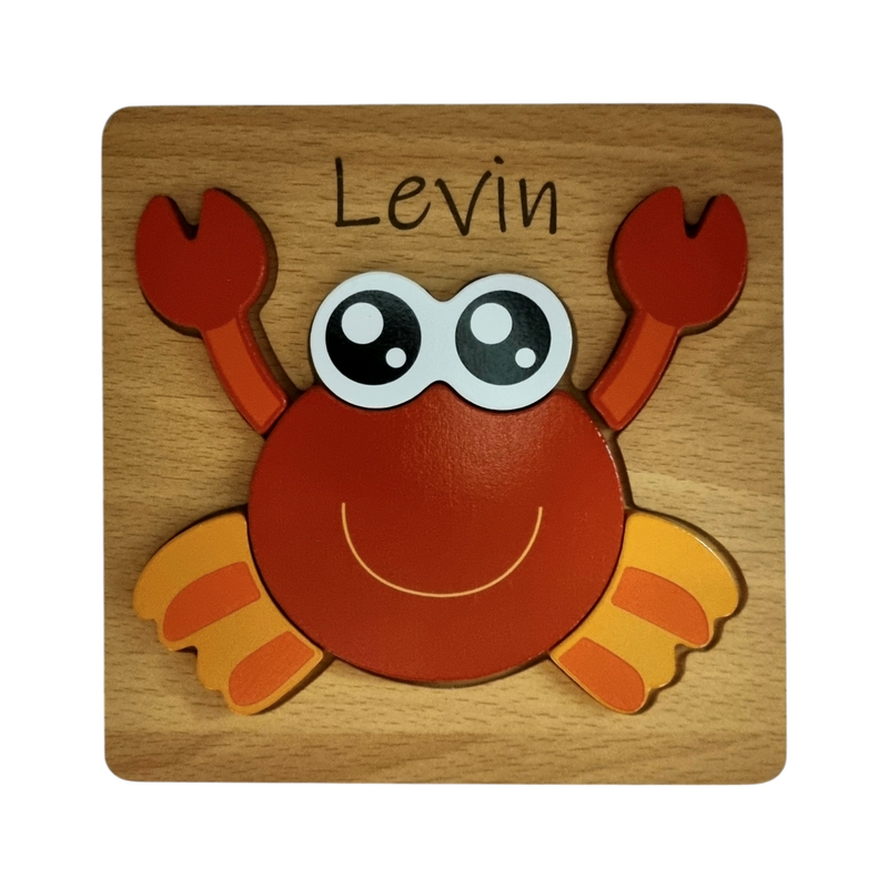 Holzpuzzle Krebs mit Gravur, übergrosse Puzzlestücke für Kinder, 14.8 x 14.8 cm, ideales Geschenk